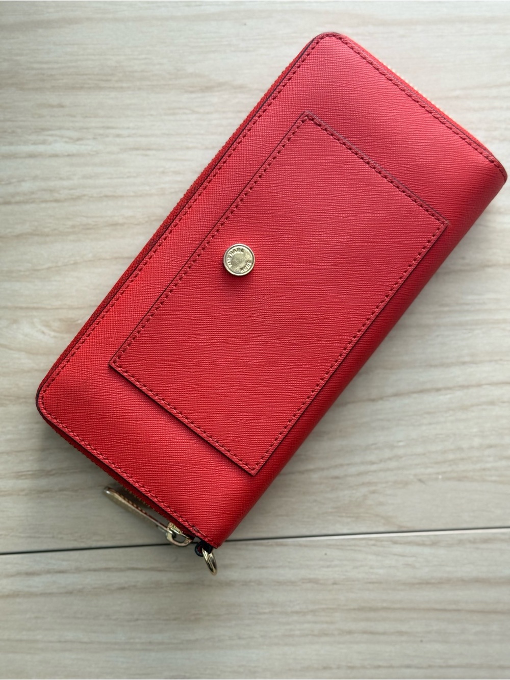 Michael Kors Red Saffiano Zip-Around Wallet with Front Pocket